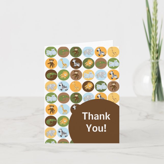 Carte De Remerciements Jungle Safari Baby shower animal neutre (Devant)