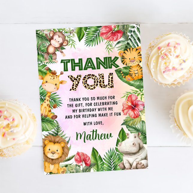 Carte De Remerciements Jungle Safari Boy fête d'anniversaire (Créateur téléchargé)