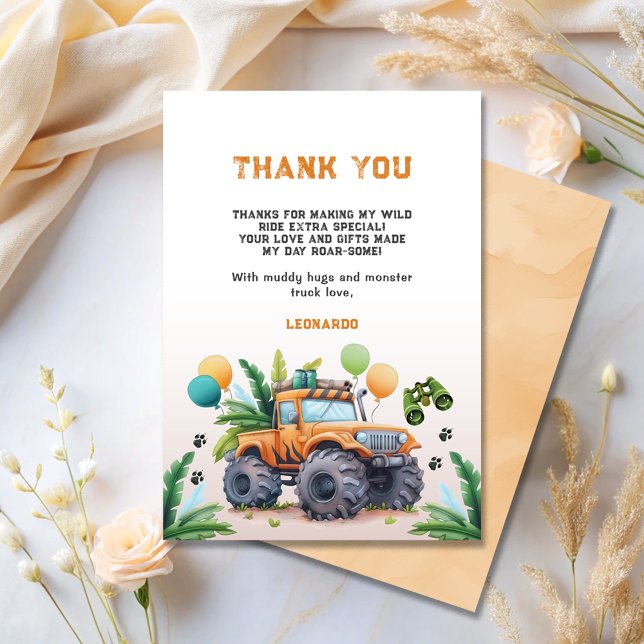 Carte De Remerciements Jungle Safari de Monster Truck pour l'anniversaire (Créateur téléchargé)