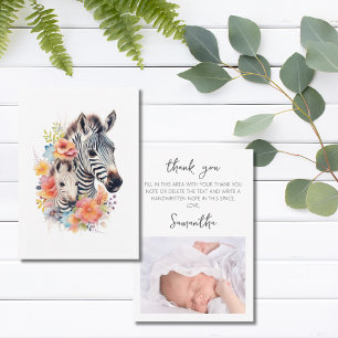 Carte De Remerciements Jungle Safari Zebra Baby shower Floral