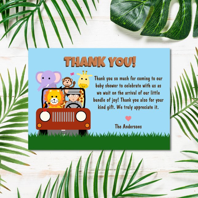 Carte De Remerciements Jungle Safari Zoo Baby shower animal (Créateur téléchargé)