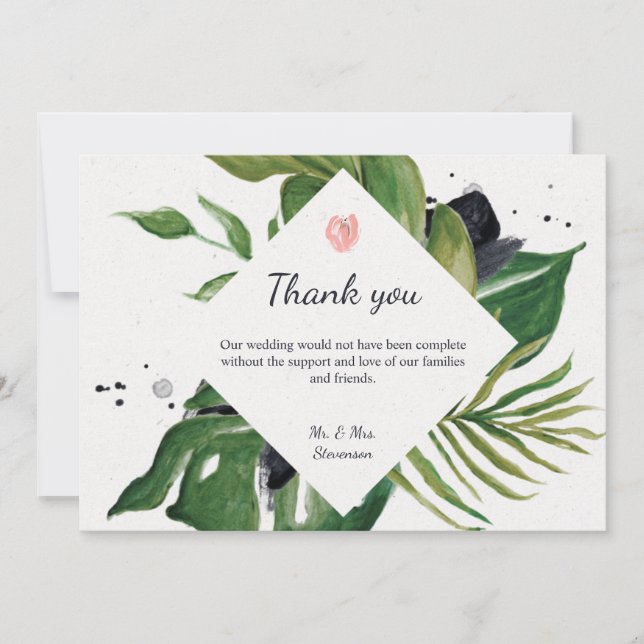 Carte De Remerciements jungle tropicale florale exotique chic mariage (Devant)
