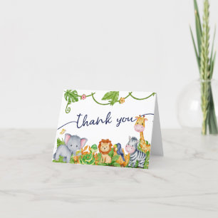 Carte De Remerciements Jungle Zoo Animal Friends Baby shower Safari