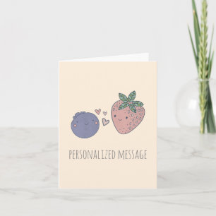 Carte De Remerciements Kawaii Bleuet et Fraise en Amour