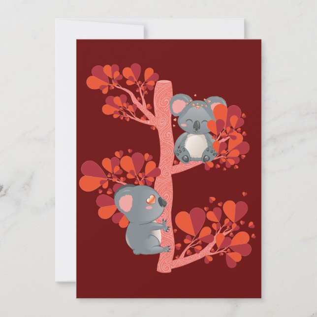 Carte De Remerciements Kawaii couple de koalas avec un arbre de coeur (Devant)