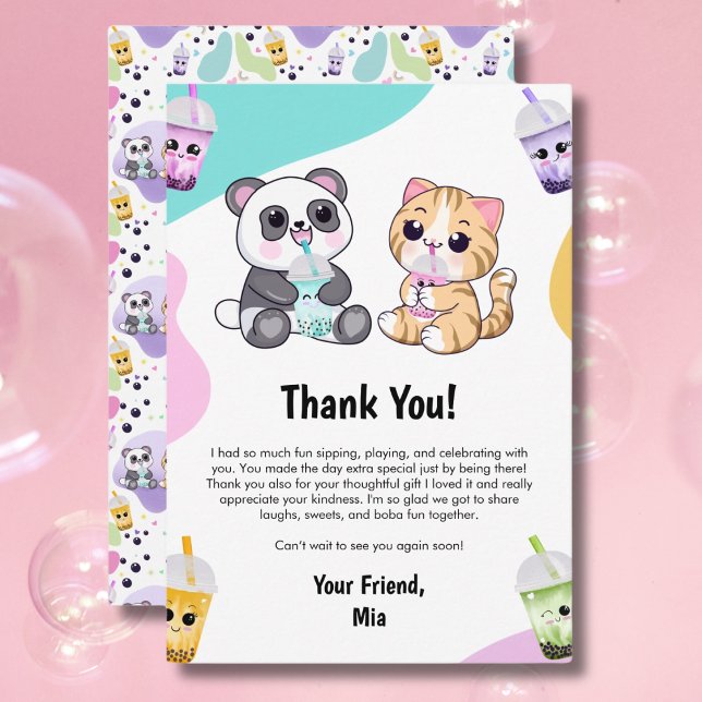 Carte De Remerciements Kawaii Panda et Anniversaire des Enfants au Thé à  (Créateur téléchargé)