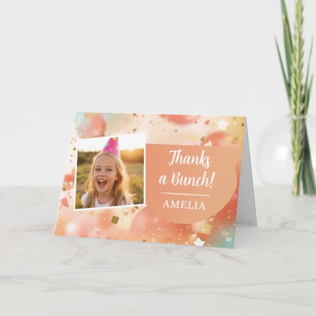 Carte De Remerciements Kids Birthday Photo Thanks a Bunch Pastel Confetti (Devant)