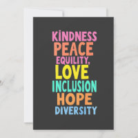 Kindness Peace Equality Love Inclusion Hope Divers