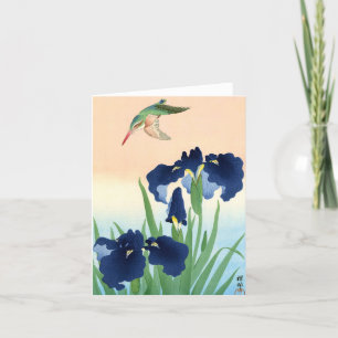 Carte De Remerciements Kingfisher au-dessus d'Irises par Ohara Koson