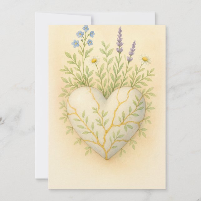 Carte De Remerciements Kintsugi Wildflower Heart Watercolor (Devant)