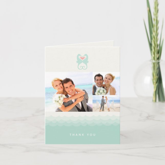 Carte De Remerciements Kissing Seahorses Love Beach Wedding 3 Multi Photo (Devant)