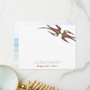 Carte De Remerciements Kissing Swallows Fleurs de printemps Chic Mariage 