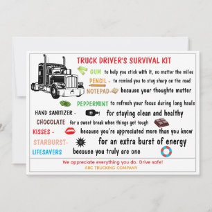 Carte De Remerciements Kit de Survie pour Chauffeur de Camion Drôle et At