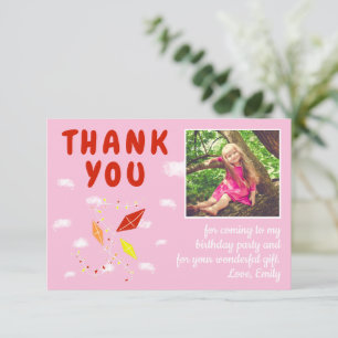 Carte De Remerciements Kites Clouds Rose Girl Photo Anniversaire
