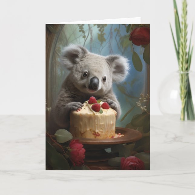 Carte De Remerciements Koala avec un gâteau d'anniversaire (Devant)