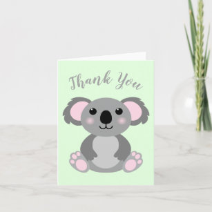 Carte De Remerciements Koala Bear Baby shower vert genre neutre