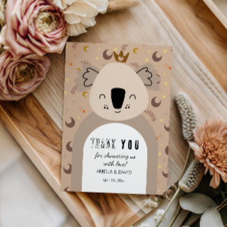 Carte De Remerciements Koala Crown Boho Neutral Thank You Baby Shower