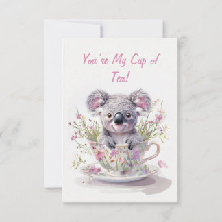 Carte De Remerciements Koala in Floral Teacup 