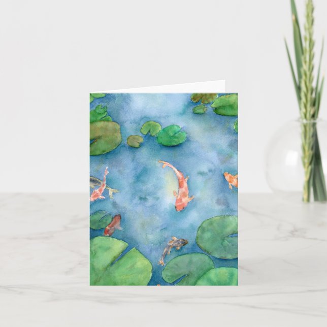 Carte De Remerciements Koi Fish Pond watercolor (Devant)