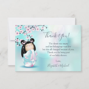 Carte De Remerciements Kokeshi Doll Turquoise Girl Baby shower