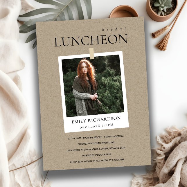 CARTE DE REMERCIEMENTS KRAFT MINIMAL PERSONNALISÉ PHOTO BRIDAL LUNCHEON I (Créateur téléchargé)