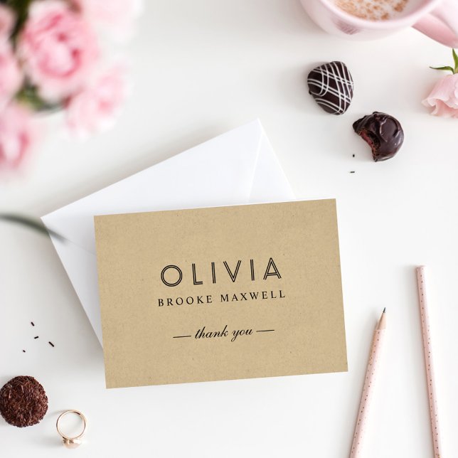 Carte De Remerciements Kraft moderne et monogramme noir (Créateur téléchargé)