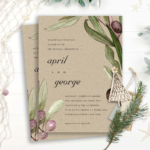 CARTE DE REMERCIEMENTS KRAFT OLIVE WATERCOLOR FOLIAGE INVITE MARIAGE