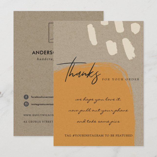 CARTE DE REMERCIEMENTS KRAFT ORANGE RUST ABSTRAIT ENTREPRISE LOGO (Devant / Derrière)