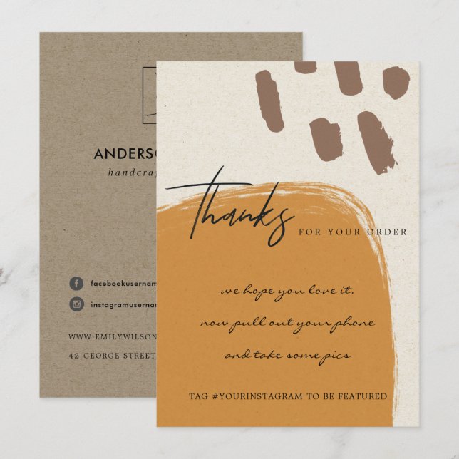 CARTE DE REMERCIEMENTS KRAFT ORANGE RUST ABSTRAIT ENTREPRISE LOGO (Devant / Derrière)