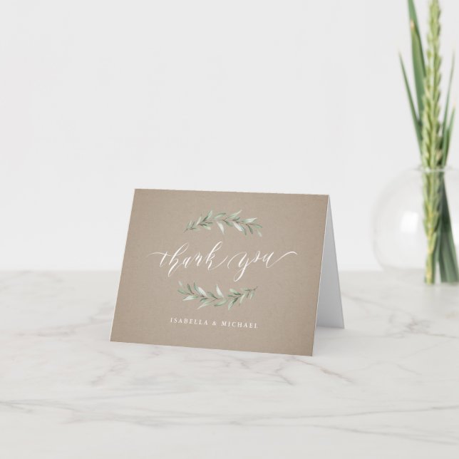 Carte De Remerciements Kraft Simple calligraphie végétation rustique merc (Devant)