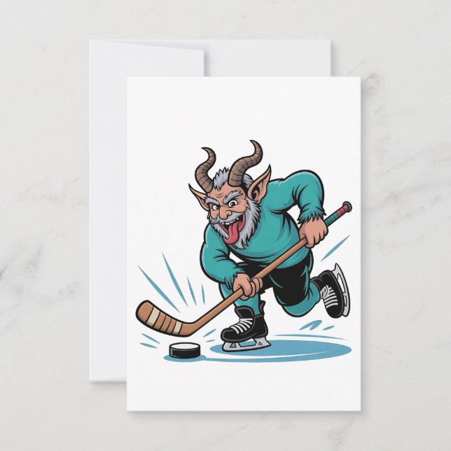 Carte De Remerciements Krampus maléfique jouant au hockey sur glace Sport (Devant)