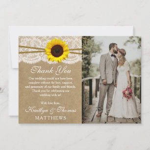Carte De Remerciements La collection de mariage Kraft, Lace & Sunflower
