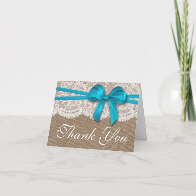 Carte De Remerciements La Collection de Mariage Rustic Blue Bow (Devant)