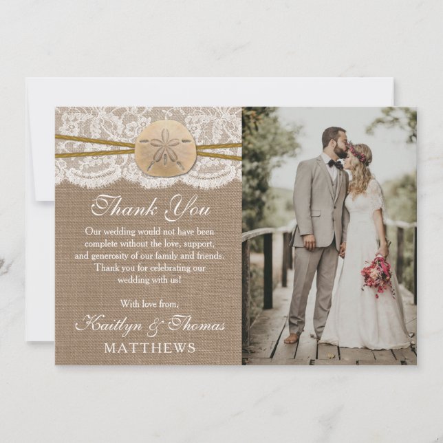 Carte De Remerciements La collection de mariage sur la plage Rustic Sand  (Devant)