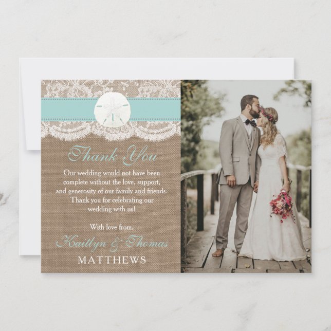 Carte De Remerciements La collection de mariages de plage de sable turquo (Devant)