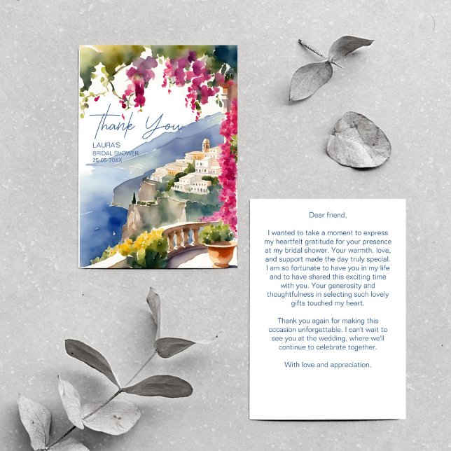 Carte De Remerciements La côte amalfitaine Méditerranéenne (Amalfi coast Mediterranean Italian bridal shower Thank You Card Positano bridal shower thank you)