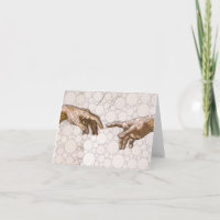 La création d'Adam, mains par après Michel-Ange