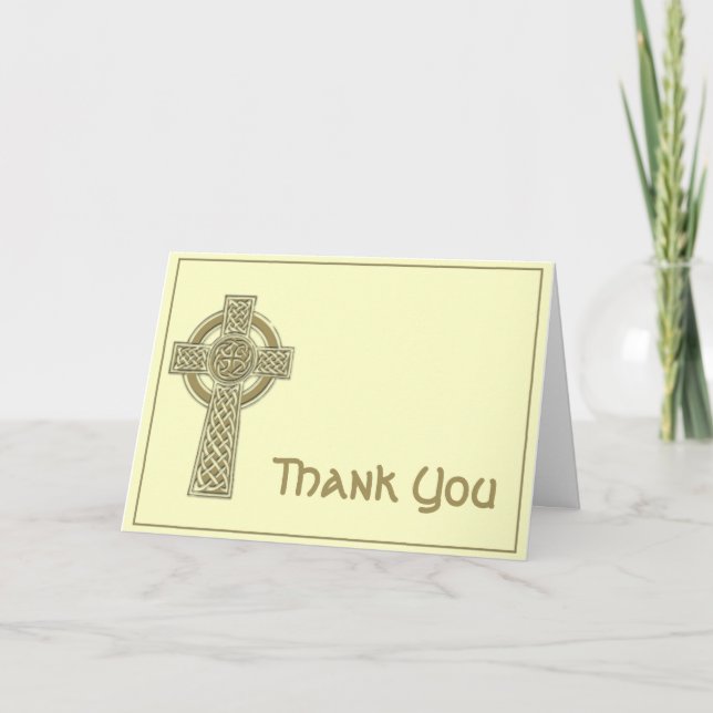 Carte De Remerciements La croix celtique en or et ivoire mythique. (Devant)