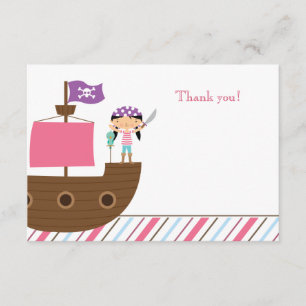 Carte De Remerciements La fête d'anniversaire du pirate de la fille rose
