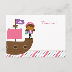 Carte De Remerciements La fête d'anniversaire du pirate de la fille rose