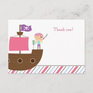 Carte De Remerciements La fête d'anniversaire du pirate de la fille rose