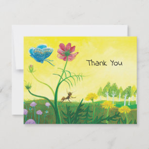 Carte De Remerciements La fourmi et le papillon sur la prairie fleur sauv