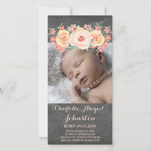 Carte De Remerciements La pêche de tableau fleurit le baby shower de (Devant)