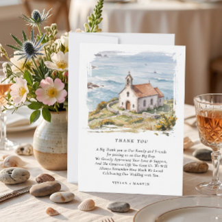 Carte De Remerciements La petite chapelle au bord de la mer Mariage