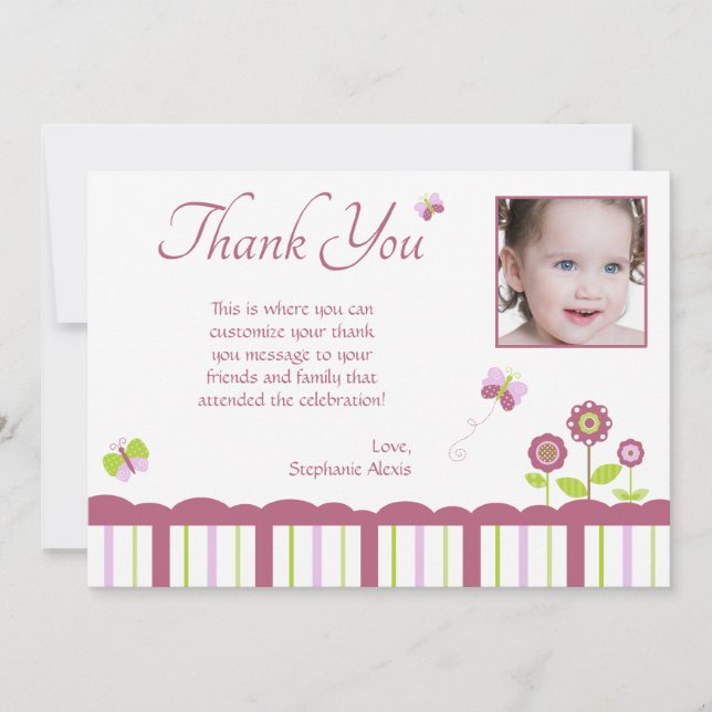 Carte De Remerciements La photo de la fille de papillon vous remercient (Devant)