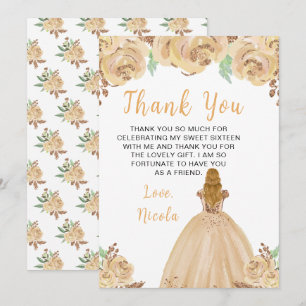 Carte De Remerciements La princesse aux cheveux blonds Sweet Sixteen