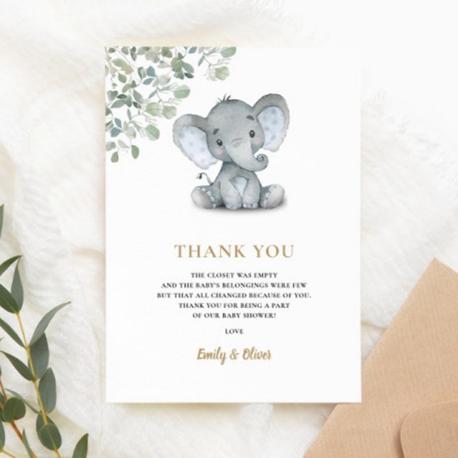 Carte De Remerciements La verdure des éléphants Baby shower neutre pour l (Créateur téléchargé)