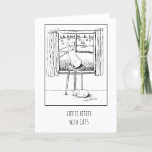 Carte De Remerciements La vie est meilleure avec les chats, encre de styl
