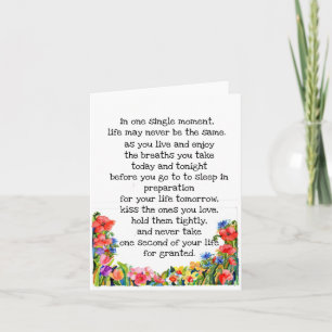 Carte De Remerciements "la vie peut changer en un instant"+ fleurs d'aqua