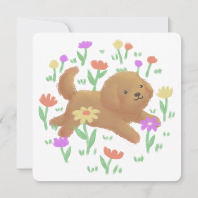 Carte De Remerciements Labradoodle avec fleurs Illustration (Devant)